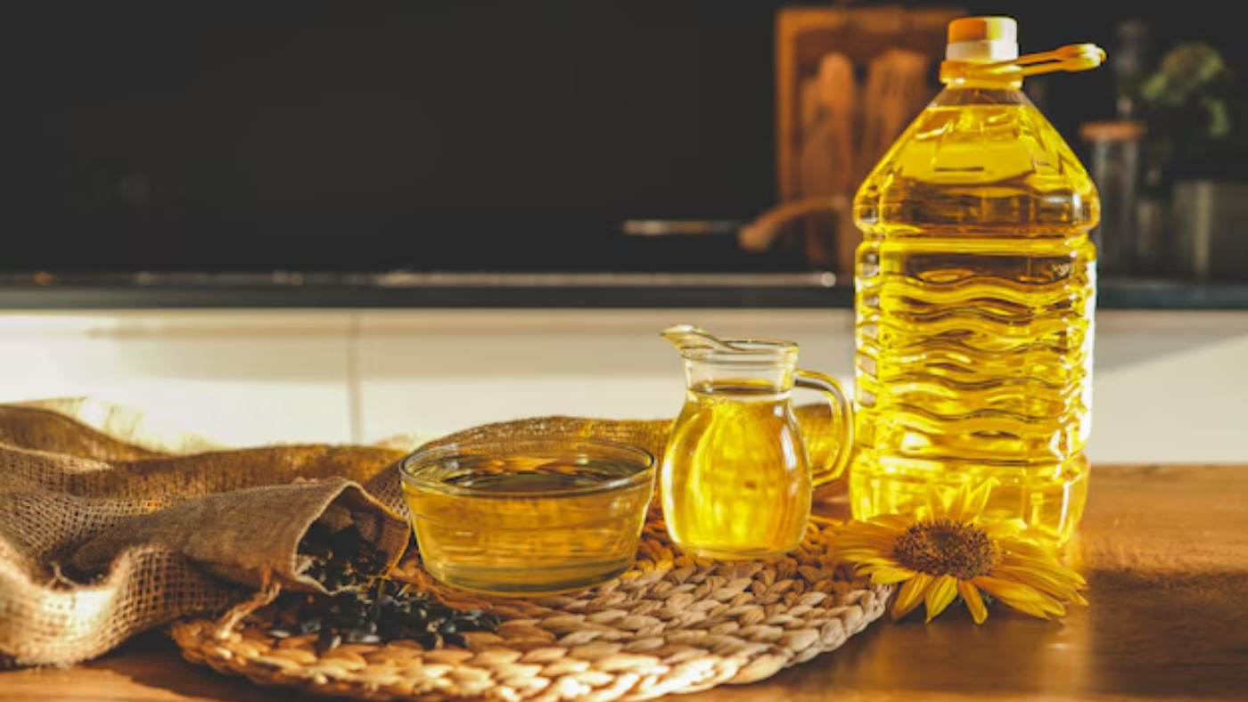Vegetable cooking oil on a table.